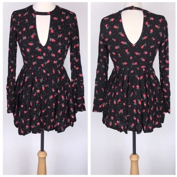 Free People Black Mini Dress with Red Floral Print - Picture 2 of 9